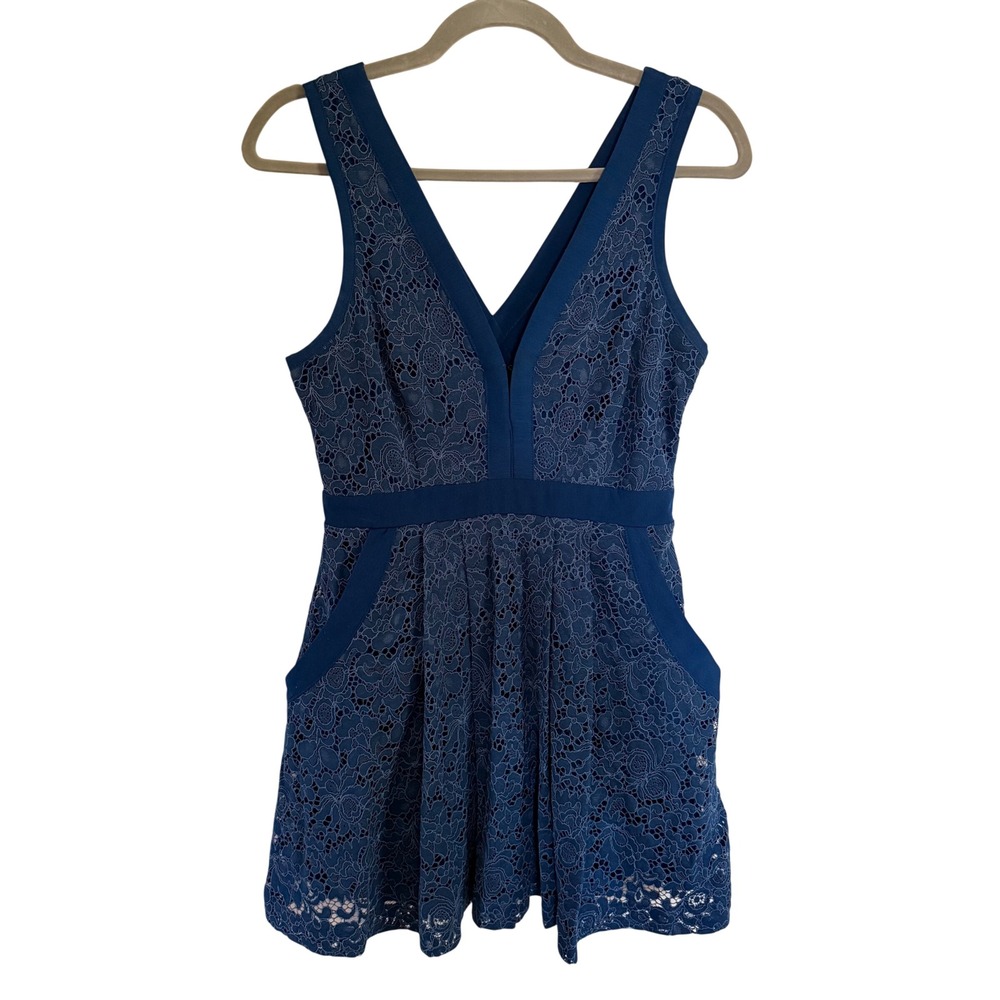 Free People Blue Lace Mini Dress Open Back Size XS Romantic Wedding Guest